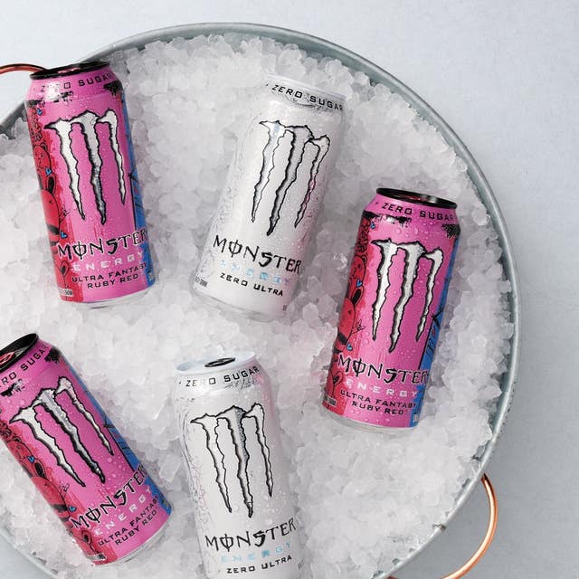 Monster Energy drinks over ice