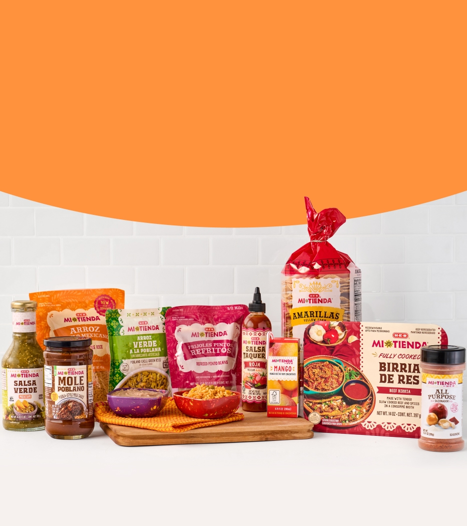 Mi Tienda products spread across a counter