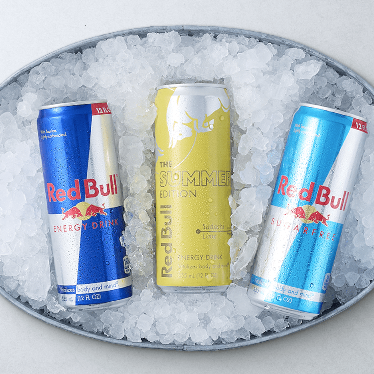 Red bulls in a bucket of ice