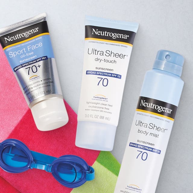 Neutrogena ultra sheet, sport face sunscreen and body mist