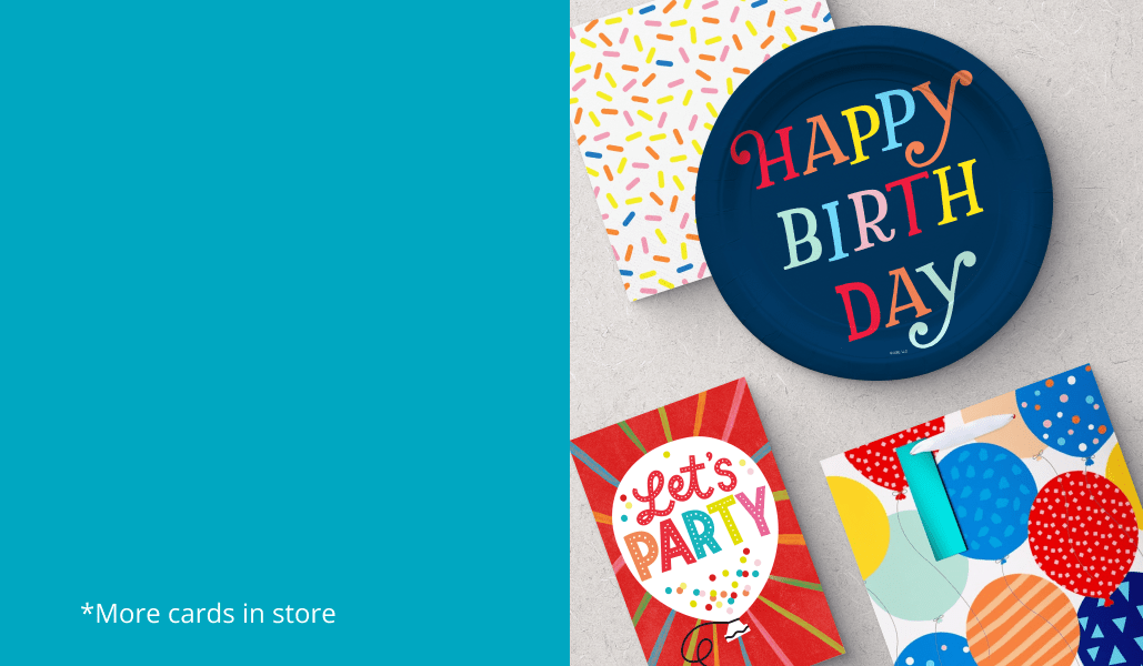 Birthday card with party themed gift bag