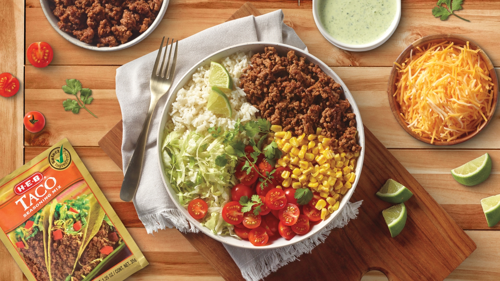 Prepped bowl on a counter with ingredients besides it