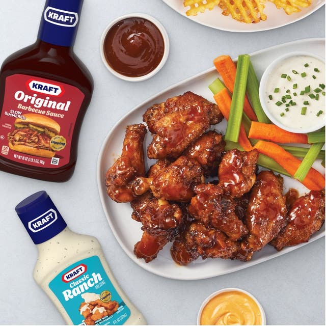 Chicken wings with Kraft ranch and BBQ sauce