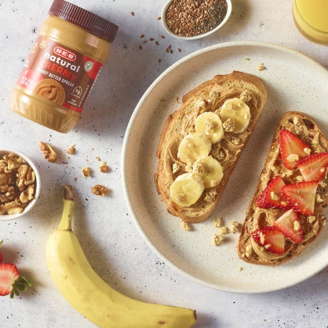 H‑E‑B Natural Peanut Butter and Jelly bread with banana slices
