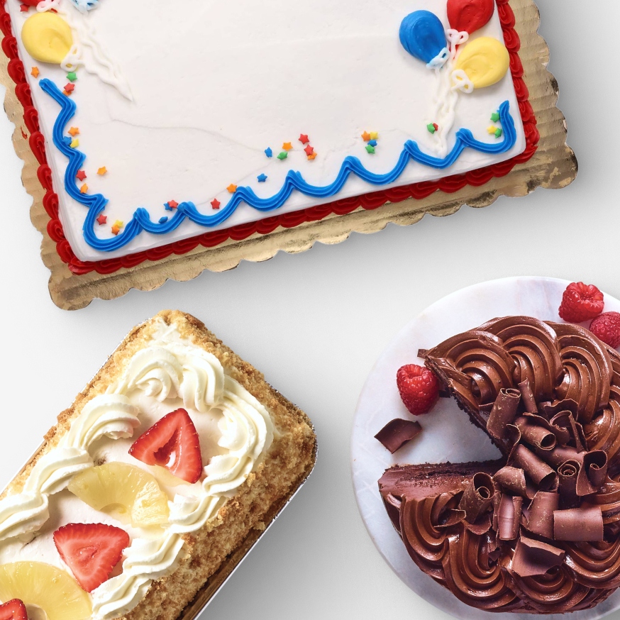 Birthday cake, tres leches cake, chocolate cake with raspberries