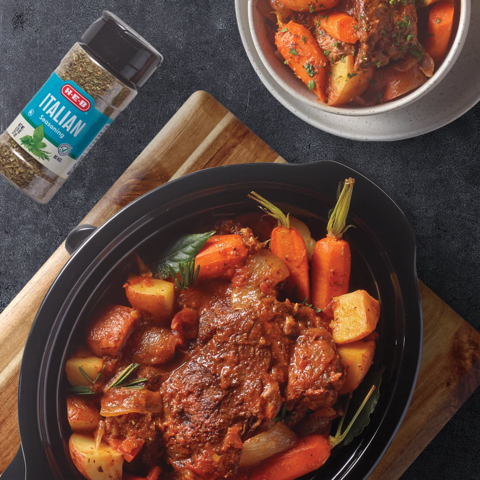 Beef and vegetables in a slow cooker