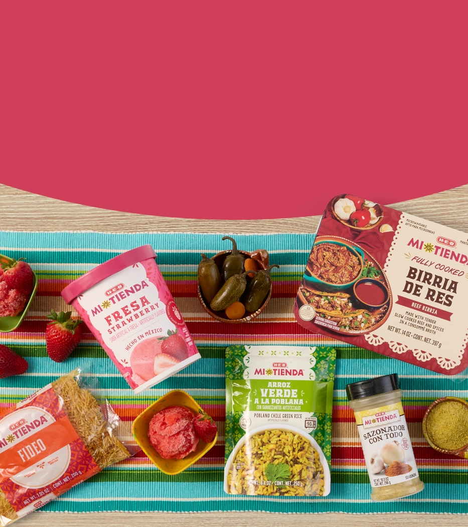 Mi Tienda products spread across a table